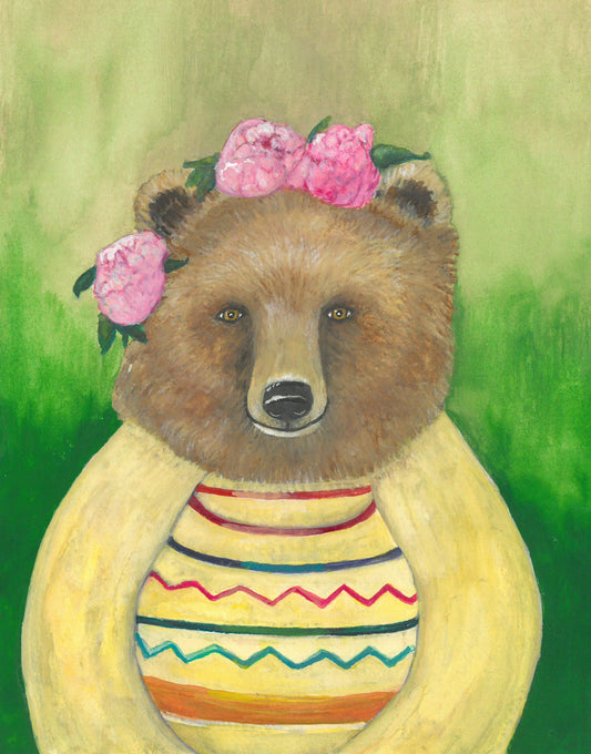 Peony Bear A4 Print