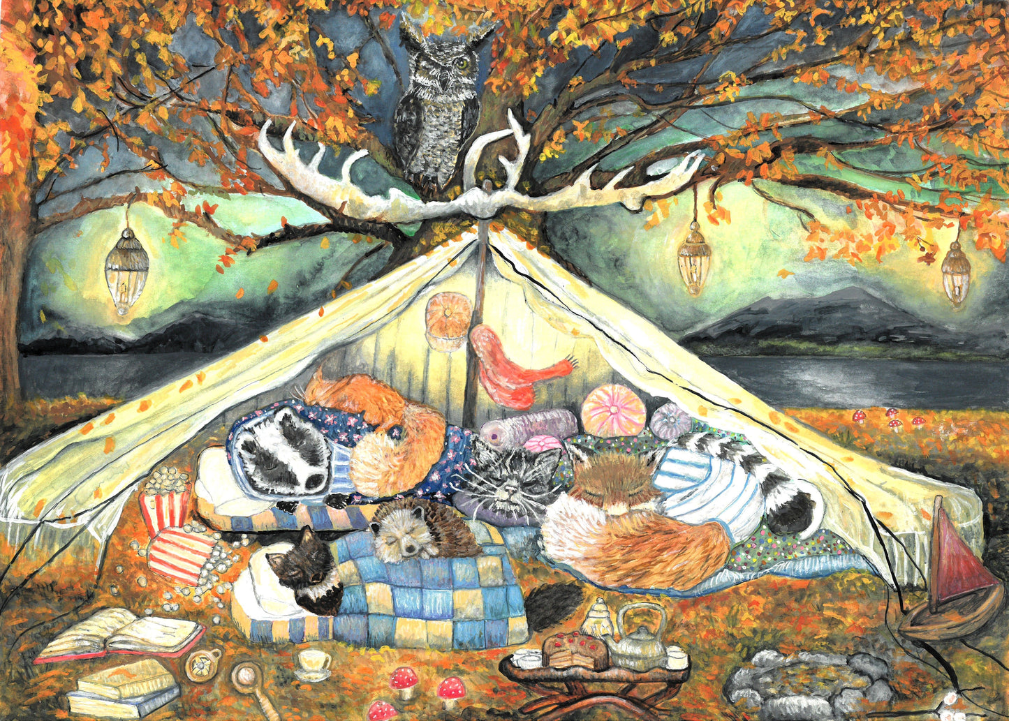 Forest Friends Sleepover A3 Print